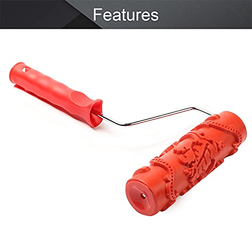 Utoolmart 7" Home Wall Rubber Paint Roller 175mm Wooden Grain Painting Roller with Plastic Handle 1Pcs - size: EG124T