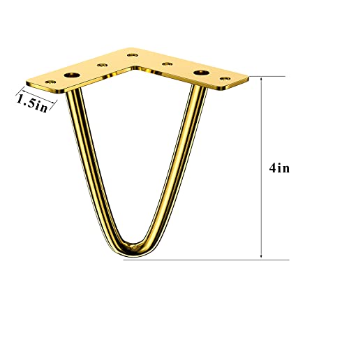 Osring 4 Inch Hairpin Legs 3/8" Dia 2 Rods, Gold Furniture Table Feet 4pcs - color: Gold, size: 4 Inch