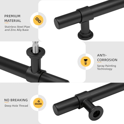 Goldenwarm 5 Pack Black Cabinet Handles, 3 Inch T Bar Handles - color: Black, size: 3 in Hole Center (76mm)