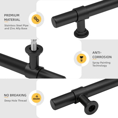 Goldenwarm 5 Pack Black Cabinet Handles, 6-1/4 Inch T Bar Handles - color: Black, size: 6-1/4 in Hole Center (160mm)