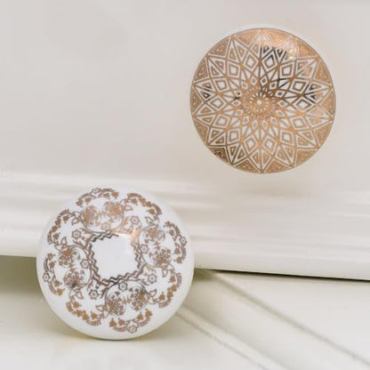 Indian Shelf Ceramic Gold Drawer Knobs for Cabinet Dresser-6 - color: Golden Style 2, size: 6 Knobs
