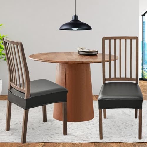 FUANGUI Dining Chair Covers Set of 2, Kitchen Chair Seat Covers - color: Pu-black