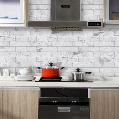 Vamos Tile 100-Piece Glossy Statury White Peel and Stick Backsplash Tile - color: Statury White with Dark Gray Grout