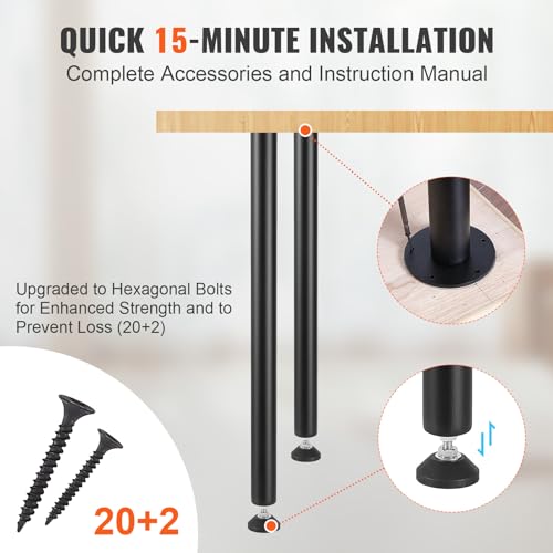 VEVOR 28 Inch Adjustable Desk Legs, Reinforced Steel Office Table Furniture Legs Set of 4 for DIY, 1200 lbs Load Capacity Heavy Duty Desk Legs, Quick Instalation Legs with Adjustable Foot Cup Black - size: 28 inch/Straight