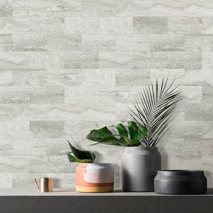 Vamos Tile 100-Pack Peel and Stick Backsplash Tile,3''x6'' PVC Subway Tile - color: Beige & Grey Slate