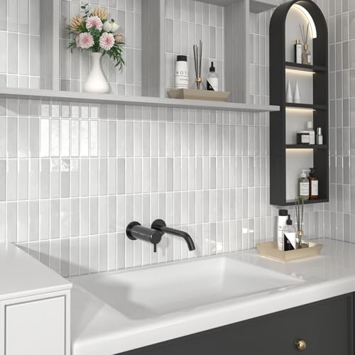 Peel and Stick Backsplash Tile for Kitchen, 10 Sheets, 11.42''x9'' - color: White/Gray