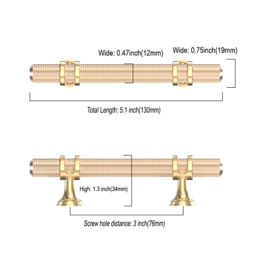 10 Pack 3"(76mm) Gold Cabinet Pulls Knurled Kitchen Cabinet Handles Drawer Pulls Brushed Brass Cupboard Hardware for Cabinets - color: Brushed Gold, size: 3"/76MM Hole Center - Pull