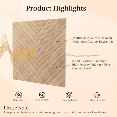 Acoustic Wall Panels, 8 Piece 23.62" X 23.62" Peel and Stick Wall Panels - color: Timber Vee Herringbone, size: 94 X 48 Inches