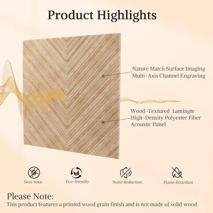 Acoustic Wall Panels, 6 Piece 23.62" X 23.62" Peel and Stick Wall Panels - color: Timber Vee Herringbone, size: 72 X 48 Inches