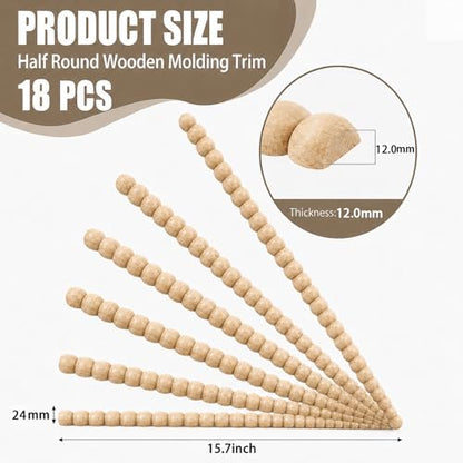 18-Pack 15.75 Inch Unfinished Beaded Wood Trim Molding (Wide 24mm) - size: 24mm