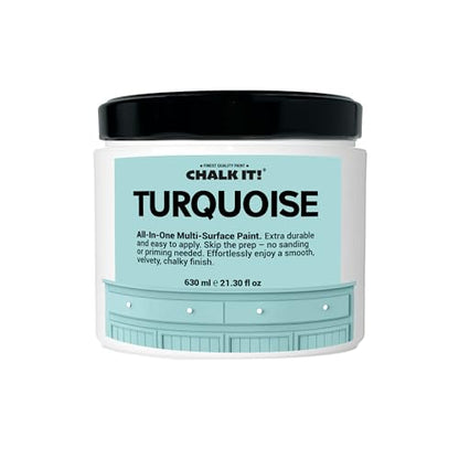 CHALK IT! All-in-One Multi-Surface Chalk Paint for Furniture & Cabinets - No Sanding, No Primer, Built-In Top Coat Water-Based, Low-Odor, Fast-Drying, Matte Finish (Turquoise) - color: Turquoise