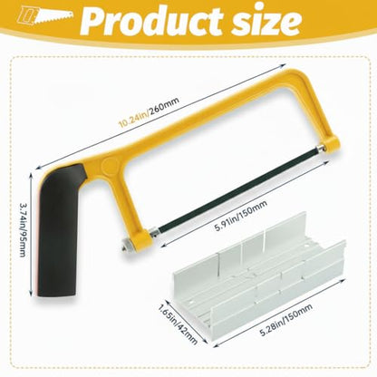 6 Inch Mini Hacksaw and Mitre Block Set, Adjustable Miter Box and Saw Set with 2 Spare Blades, Aluminum Cutting Saw Hack Saws for Woodworking, Hacksaw, Metal Cutting (Yellow) - color: Yellow