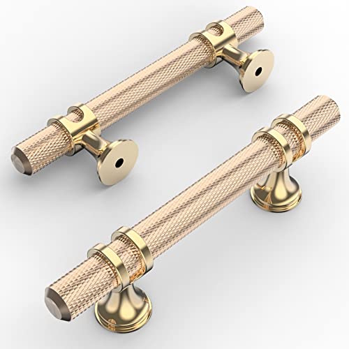 Amerdeco 10 Pack Knurled Gold Cabinet Pulls 5 Inch Length (3 Inch Hole Center) Brushed Brass Kitchen Cabinet Handles for Drawer Dresser, Cupboard and Wardrobe ZH0025 - color: Gold, size: 3"/76MM Hole Center, style: 10 Pack