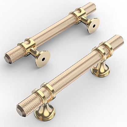 Amerdeco 10 Pack Knurled Gold Cabinet Pulls 5 Inch Length (3 Inch Hole Center) Brushed Brass Kitchen Cabinet Handles for Drawer Dresser, Cupboard and Wardrobe ZH0025 - color: Gold, size: 3"/76MM Hole Center, style: 10 Pack