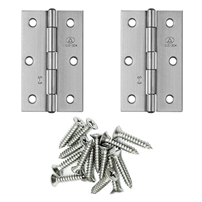 2pcs 304 Stainless Steel 3.5-inch Folding Butt Hinges Home Furniture Hardware Door Hinges for Door Case Lid Wooden Box Chest (89mm x 55mm x 1.5mm) - size: 2pcs 3.5-inch w Screws