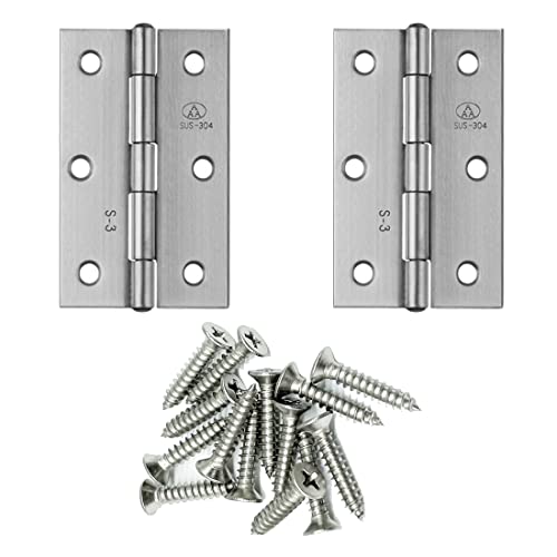 2pcs 304 Stainless Steel 3.5-inch Folding Butt Hinges Home Furniture Hardware Door Hinges for Door Case Lid Wooden Box Chest (89mm x 55mm x 1.5mm) - size: 2pcs 3.5-inch w Screws