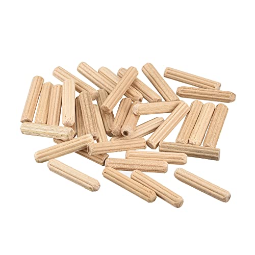 uxcell Wooden Dowel Pins 50pcs 4x20mm(5/32" x3/4") Fluted Beveled Ends Wood Dowel Pegs Kiln Dried Hardwood for Woodworking Furniture Shelf - size: 4x20mm