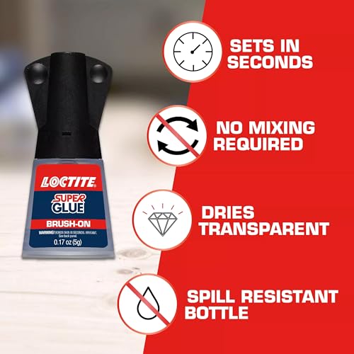 Loctite Super Glue Brush On Bottle, Clear, 0.18 fl oz Bottle, 6 Pack - Superglue for Plastic, Wood, Metal, Crafts & Repair, Cyanoacrylate Adhesive Instant Glue, Quick Dry - size: 6 Pack