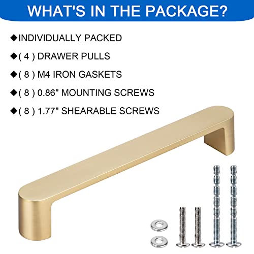 WEAVERBIRD 4 Pack Brushed Brass Finish Cabinet Handles Drawer Pulls Furniture Cabinet Hardware Cupboard Closet Zinc Alloy Gold Handles Pulls, 5 inch (128mm) Hole Distance - color: Brushed Brass, size: 128 mm