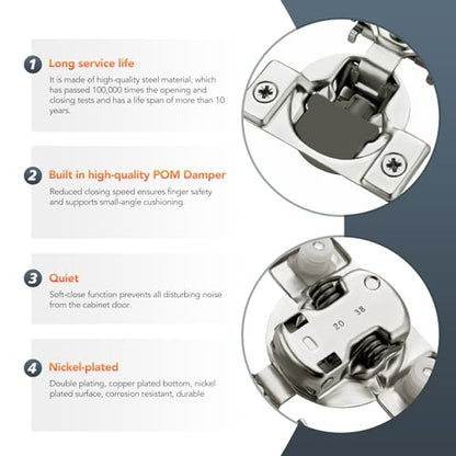 Satin Nickel Cabinet Hinges 1-1/2 Inch Overlay 20 Pack(10 Pairs) - size: 3/4 inch Overlay