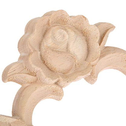 Rose Carved Appliques Onlays, 4Pcs Unpainted Wood Carvings Decals - size: 9x9cm/3.54"x3.54"