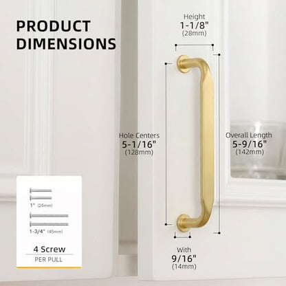 Goldenwarm 10 Pack 5 Inch Brushed Brass Cabinet Pulls Solid Cabinet Handle - color: Brushed Brass, size: 5 Inch Hole Center