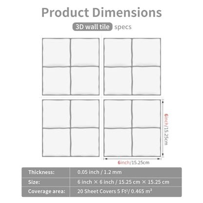 VICCI Peel and Stick Backsplash, 6" x 6", 20-Sheet - color: White
