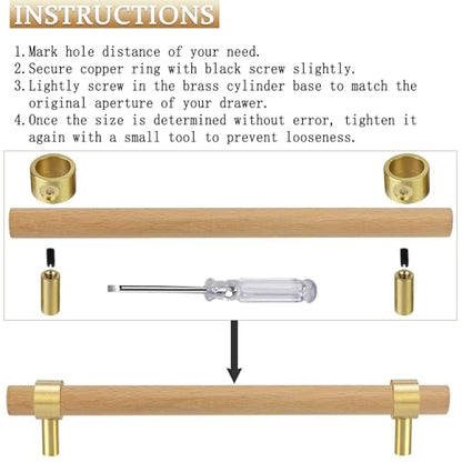 Adjustable Drawer Pulls Natural Wood and Brass Cabinet Handles for Kitchen Cupboard Closet,4Set Boho Wood and Gold Dresser Knob Unfinished DIY Brushed Brass Base 7~9.5 Inch 4Pack - size: 7~9.5 Inch 4Pack