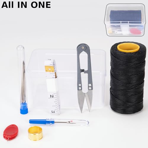 Sail Repair Kit with Sail Needle, Thick Waxed String Whipping Twine Black - color: Black
