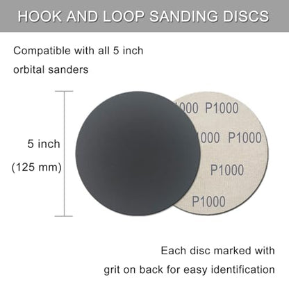 50Pcs 5 Inch Hook and Loop Sanding Discs, Wet Dry Sandpaper Assortment - style: Grit 320 400 600 800 1000