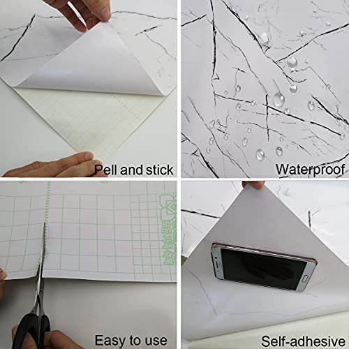 TOTIO Black and White Marble Wallpaper Glossy Thicken 16x708in Granite Look Waterproof Wall Paper Rolls Peel Stick Countertop Contact Paper DIY Adhesive Furniture Stickers Kitchen Table Vinyl Wrap - color: White, size: 16" x 708"