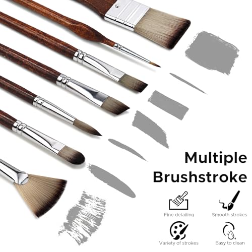 Bougimal 33 Pcs Paint Brush Set, No-Shedding Artist Paint Brushes - color: Tawny