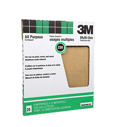 3M Pro-Pak Aluminum Oxide Sheet for Paint and Rust Removal, 25 sheets, 220-Grit, 9-in by 11-in - size: 9 x 11 inches, style: 220 Grit