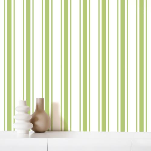 Green Striped Peel and Stick Wallpaper 17.3" x 120" - color: Green, size: 17.3" x 120"
