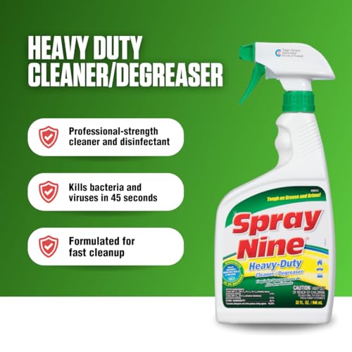 Spray Nine 26810 Heavy Duty Cleaner, Degreaser & Disinfectant for Kitchens, Bathrooms, Yard Equipment, Automotive & Industrial 32 Fl Oz. (Pack of 1) - size: 32 Fl Oz (Pack of 1), style: New Packaging