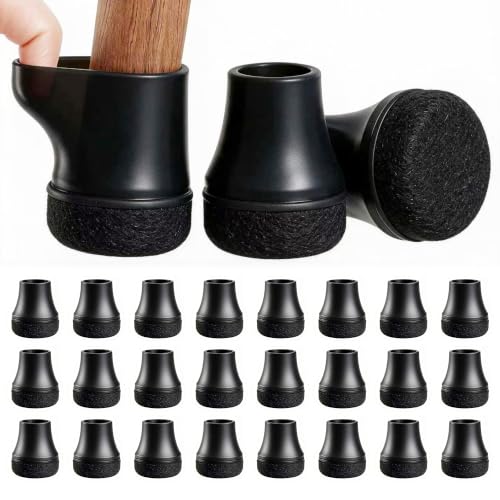 Chair Leg Floor Protectors for Hardwood Floors, Triple-Layer Design Silicone Chair Leg Caps, 3X Noise Reduction & 3X Anti-Scratch, Premium Durable Protectors for Dining Chairs (24pcs Fit 0.6"-0.75") - color: 24pcs Black, size: Round-S (0.6-0.75inch)