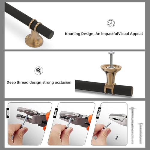 10 Pack 3-3/4 Inch Cabinet Pulls knurled Matte Black and Champagne Bronze Kitchen Cabinet Handles Aluminum and Zinc Alloy Drawer Pulls Solid Cabinet Hardware - color: Black and Champagne Knurled, size: 3-3/4'' Hole Center(96mm)