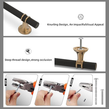 10 Pack 3-3/4 Inch Cabinet Pulls knurled Matte Black and Champagne Bronze Kitchen Cabinet Handles Aluminum and Zinc Alloy Drawer Pulls Solid Cabinet Hardware - color: Black and Champagne Knurled, size: 3-3/4'' Hole Center(96mm)