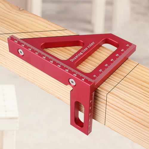 3D Multi-Angle Measuring Ruler,45/90 Degree Aluminum Alloy Woodworking Square Protractor,Drawing Line Ruler, Miter Triangle Ruler High Precision Layout Measuring Tool for Engineer Carpenter,R - color: Red (Metric)