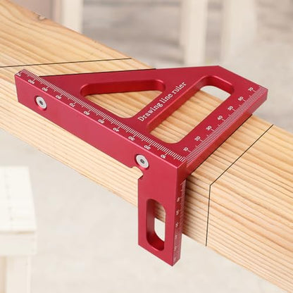 3D Multi-Angle Measuring Ruler,45/90 Degree Aluminum Alloy Woodworking Square Protractor,Drawing Line Ruler, Miter Triangle Ruler High Precision Layout Measuring Tool for Engineer Carpenter,R - color: Red (Metric)