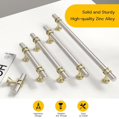 Rergy 10 Pack 3 Inch Hole Center Brushed Nickel and Gold Cabinet Pulls - color: Brushed Nickel&Gold, size: 3in Hole Center(76mm)