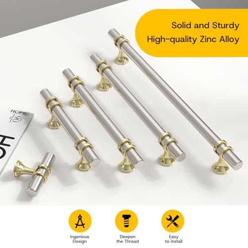 Rergy 10 Pack 4 Inch Hole Center Brushed Nickel and Gold Cabinet Pulls - color: Brushed Nickel&Gold, size: 4-1/16in Hole Center(102mm)
