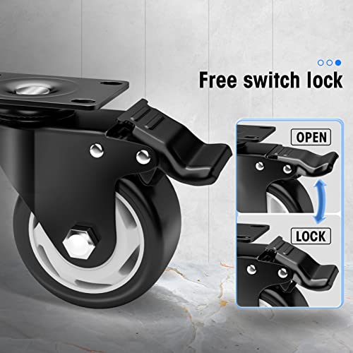 3" Swivel Plate Casters, 1000Lbs Capacity with Brake - color: Black, size: 3 Inch