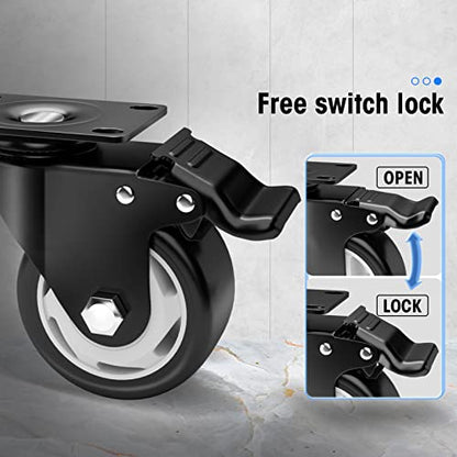 3" Swivel Plate Casters, 1000Lbs Capacity with Brake - color: Black, size: 3 Inch