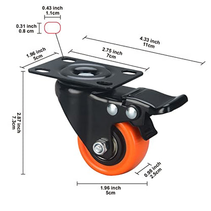 2" Caster Wheels Set of 4, Heavy Duty with Brake - color: Orange, size: 2 Inch