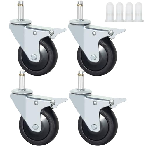 Stem Casters, 7/16" x 1-3/8" Swivel Casters (With Brake, 3 Inch) - color: With Brake, size: 3 Inch