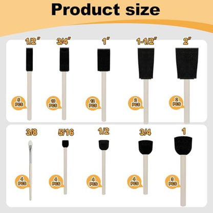 50pcs Foam Brush Set with High Density Foam Multi Sizes - size: 5/16"-2" assorted 50pcs