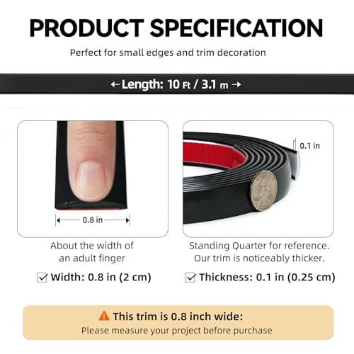 Peel and Stick Wall Molding Trim 10FT - color: Matte Black, size: 10 FT