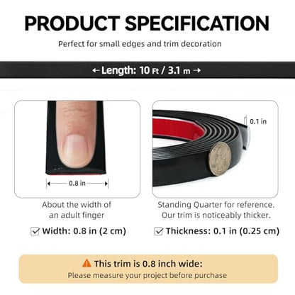 Peel and Stick Wall Molding Trim 10FT - color: Matte Black, size: 10 FT