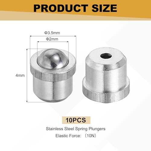 uxcell 10Pcs Stainless Steel Spring Plunger 4x3.5 mm Precision Ball (10N) - size: 4 x 3.5 mm(10N)